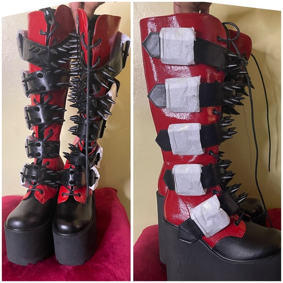NEW Widow Appetite For Destruction Dolls Kill Spiked Boots Platform Faux Leather - Picture 2 of 11